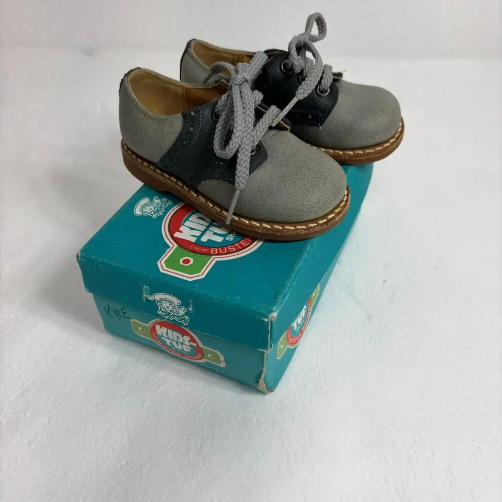 Buster Brown Vintage Kids Two Toned Unisex Saddle Oxford Shoes Size5D Gray Black